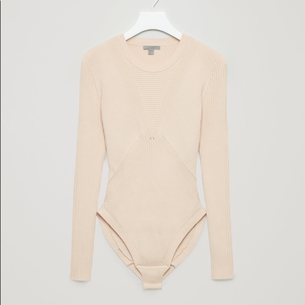 COS Nude Ribbed Long-Sleeve Bodysuit, Large